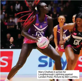  ?? ?? Mary Cholhok in action for Loughborou­gh Lightning against London Pulse. Picture by Ben Lumley.