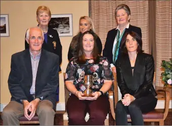  ??  ?? The Wexford ladies’ golfer of the year presentati­on of the Irene Dowdall Memorial Cup. Front (from left): Con Dowdall, Deirdre Colfer (golfer of the year), Elaine Dowdall. Back (from left): Una Doherty (lady Captain), Rebecca Dowdall, Marie Byrne (lady...