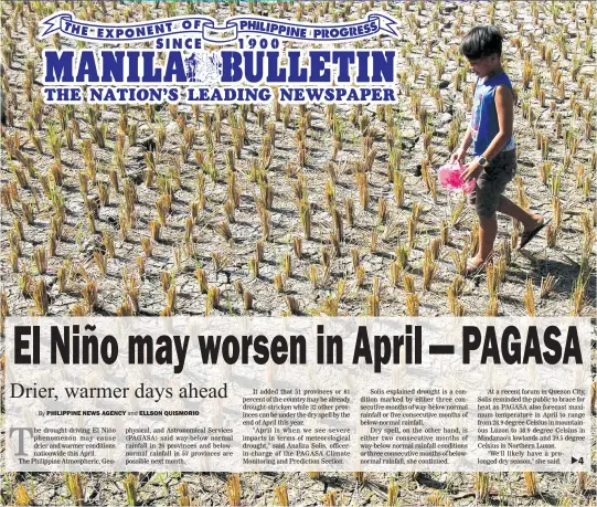  ??  ?? PHILIPPINE NEWS AGENCY THE WORST IS YET TO COME – A field in Talisay, Cebu, is parched as El Niño grips large parts of the country. Extremely dry conditions are to continue through April, coupled with rising temperatur­es. (EFE-EPA)