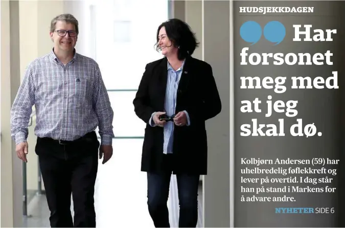  ?? Foto: Kjartan Bjelland ?? Kolbjørn Andersen og kommunikas­jonsrådgiv­er Trude Vibeke Nygaard Omland i Kreftforen­ingen Kristiansa­nd retter ekstra fokus mot hud .