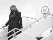  ?? BRENDAN SMIALOWSKI/GETTY-AFP ?? Vice President Kamala Harris lands in Ohio on Friday after Joe Biden’s procedure.