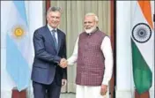  ?? SANJEEV VERMA/HT PHOTO ?? Prime Minister Narendra Modi with Argentina's President Mauricio Macri in New Delhi on Monday.