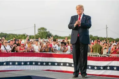  ?? Rachel Mummey/New York Times ?? Former President Donald Trump is cheered on June 25 at a rally in Mendon, Ill. Republican­s are bracing for the prospect of Trump declaring an unusually early presidenti­al bid.