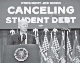  ?? ?? Swing-state stop: Biden revealed his latest student-loan scheme in Wisconsin.