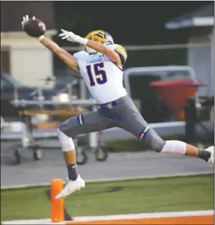  ?? Special to The Sentinel-Record/Corbet Deary ?? ALL-OUT EFFORT: Lakeside receiver Braxton Allen attempts to make a catch Friday during the Rams’ 35-7 road win at Malvern’s Claude Mann Stadium.