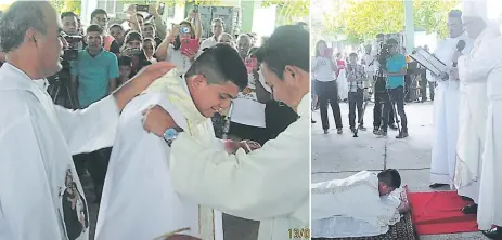  ??  ?? PROMESA. La ordenacion sacerdotal de Sadi Aguilar se desarrolló en la iglesia de Sonaguera, en un ambiente de fiesta espiritual por el nuevo sacerdote.