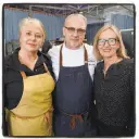  ??  ?? Chef Nancy Oakes (left), Fog City Diner’s Bruce Hill and Taste Catering’s Margaret Teskey at Meals on Wheels gala.