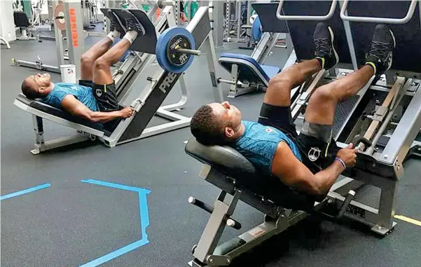  ?? Photo: FRU Media ?? Vodafone Fijian 7s utility back Amenoni Nasilasila (left) and Jasa Veremalua, during their gym session at the Hong Kong Sports Institute yesterday.