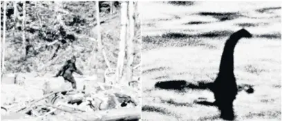  ??  ?? Bigfoot by Roger Patterson (left) and rhe infamous ‘Surgeon’s photograph’ of Nessie (right)