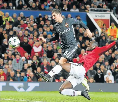  ?? Picture: JOHN PETERS/GETTY IMAGES ?? SHARP SHOOTER: Romelu Lukaku, of Manchester United, scores the first goal during his team’s Uefa Champions League group A match with CSKA Moskva at Old Trafford in Manchester