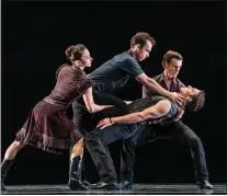  ?? PHOTO BY CHRIS HARDY ?? Smuin dancers Terez Dean Orr, left, Ben Needham-Wood, top, Peter Kurta, bottom, and Ian Buchanan in James Kudelka’s “The Man in Black,” set to the music of Johnny Cash, is part of Smuin’s Dance Series 1 running through March 1at the Mountain View Center for the Performing Arts.