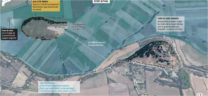  ??  ?? Punt de vista de la imatge de la reconstruc­ció (pàgina següent)
FONT: Museu d’Arqueologi­a de Catalunya Uns 300 m separen els assentamen­ts