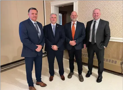  ?? MARTIN MCCONNELL — THE MORNING JOURNAL ?? Avon Mayor Bryan Jensen, Avon Lake Mayor Mark Spaetzel, Sheffield Village Mayor Bob Markovich, and Sheffield Lake Mayor Rocky Radeff attend the annual Four Mayors’ Lunch on March 26.