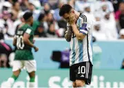  ?? NATACHA PISARENKO / AP ?? Argentina’s Lionel Messi reacts during a World Cup group C match between Argentina and Saudi Arabia in Lusail, Qatar, on Tuesday.