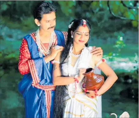  ??  ?? Deepthi Kirshna (Shakuntala) and Tonin Philip (King Dushyanta) in the debut production of Shakuntala