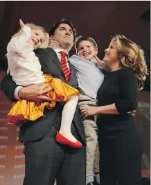  ?? SEAN KILPATRICK/ THE CANADIAN PRESS/ FILES ?? Justin Trudeau, and his wife Sophie Gregoire Trudeau, have three young children, one under the age of six, qualifying them for $ 3,400 in enhanced universal child care benefits. Trudeau has said he will donate it all to charity.