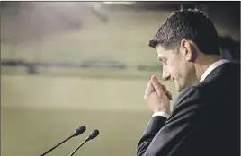  ?? AP PHOTO ?? House Speaker Paul Ryan pauses during a news conference on Capitol Hill in Washington.
