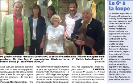  ?? (Photo DR) ?? De gauche à droite : Jean-Marc Governator­i, co-secrétaire national de l’Alliance écologiste indépendan­te ; Christine Beyl, circonscri­ption ; Géraldine Hochet, ; Valérie Sache-Groues, ; Ludovic Brossy, ; Jean-Pierre Villon,