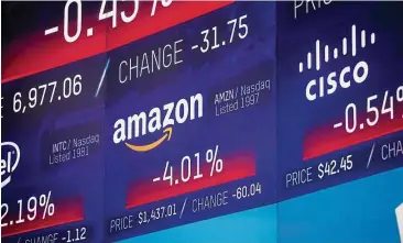  ?? — Bloomberg ?? A target: Amazon.com fell as much as 7.4% Wednesday before paring some losses to close 4.4% lower after a Stifel Nicolaus & Co analyst said the weakness created a buying opportunit­y.