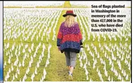  ??  ?? Sea of flags planted in Washington in memory of the more than 417,000 in the U.S. who have died from COVID-19.