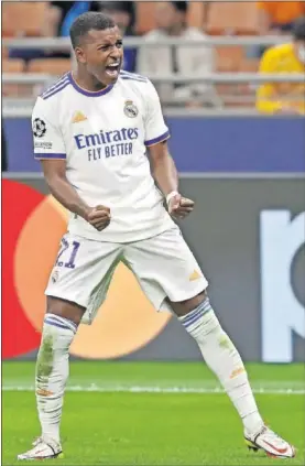  ??  ?? Rodrygo, tras marcar durante el Inter-Real Madrid.