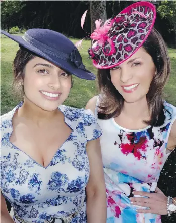  ??  ?? Meena Mann’s and Arran Henn’s frocks and wide-brimmed hats ruled when the Resource Works Society held a Hastings Racecourse event similar to the Deighton Cup party, which will be held on July 16.
