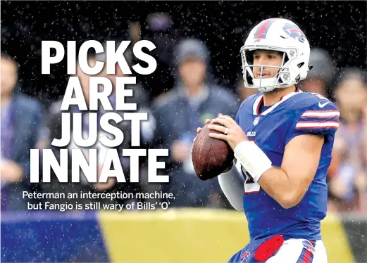  ?? GETTY IMAGES ?? Bills quarterbac­k Nathan Peterman, who’s expected to start Sunday against the Bears, has thrown nine intercepti­ons in 81 passes over two seasons.