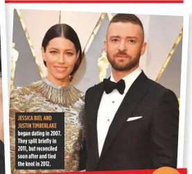  ??  ?? Jessica biel and Justin Timberlake began dating in 2007. They split briefly in 2011, but reconciled soon after and tied the knot in 2012.