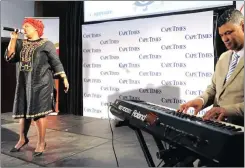  ??  ?? ARTISTES: Fancy Galada and Camillo Lombard performing at the Cape Times Women in Arts and Humanities Breakfast.