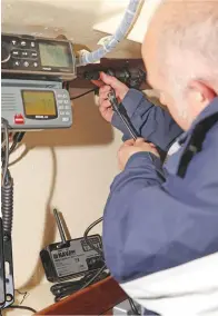  ??  ?? Paul installs the NavLink wireless NMEA server to broadcast echosounde­r readings via Wi-Fi