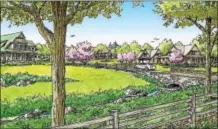  ?? IMAGE PROVIDED ?? An artist’s rendering shows The Reserve at Ohonte Way property’s potential look featuring preselecte­d home designs.