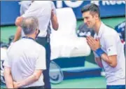  ?? AP ?? Djokovic pleaded with the umpire as disqualifi­cation seemed imminent. He was heard saying, “You have many options.”