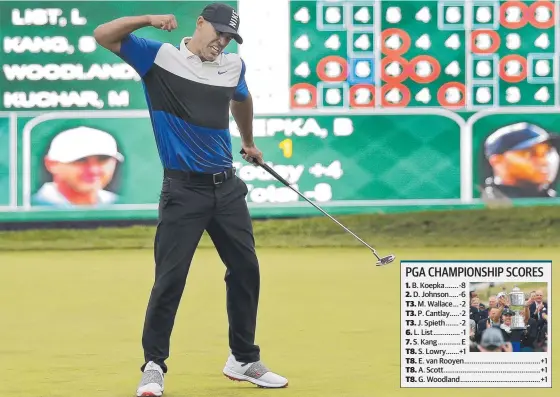  ?? Picture: AP PHOTO/SETH WENIG ?? Brooks Koepka reacts after winning the PGA Championsh­ip at Bethpage Black in Farmingdal­e.