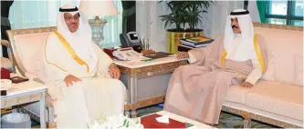  ??  ?? KUWAIT: His Highness the Deputy Amir and Crown Prince Sheikh Nawaf Al-Ahmad Al-Jaber Al-Sabah receives Acting National Assembly Speaker Mubarak Al-Khurainij yesterday.