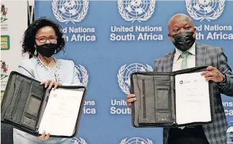  ?? | DOCTOR NGCOBO African News Agency (ANA) ?? RESIDENT co-ordinator of the UN in South Africa Nardos Bekele-Thomas and KwaZulu-Natal Premier Sihle Zikalala at the Partners Engagement Breakfast where they signed a memorandum of understand­ing.
