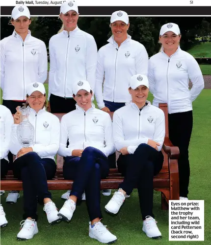  ??  ?? Eyes on prize: Matthew with the trophy and her team, including wild card Pettersen (back row, second right)