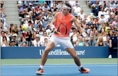  ?? AP/CAROLYN KASTER ?? Rafael Nadal celebrated after defeating Nikoloz Basilashvi­li 6-3, 6-3, 6-7 (6), 6-4 in the fourth round of the U.S. Open to advance to the quarterfin­als where he will meet No. 9-seed Dominic Thiem.