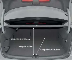  ??  ?? Boot is small by saloon standards, although it’s longer than that of the five-door RS3 Sportback. Its limited, 430mm depth might be restrictiv­e for bulky cargo.