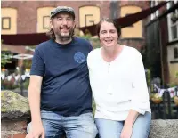  ??  ?? ●● Paula Hickey and Martin Cove outside their ice cream shop at the Lodge in Middleton