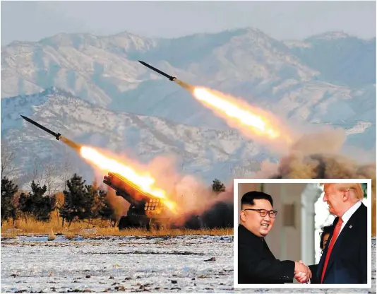  ?? PHOTOS D’ARCHIVES AFP ?? La Corée du Nord s’est engagée lors du sommet historique du 12 juin dernier (en mortaise) entre le dirigeant nord-coréen Kim Jong-un et le président américain Donald Trump à mettre un terme à son programme balistique et nucléaire.