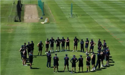  ??  ?? The England squad gather before a nets session in Cape Town. They will fly home on Thursday. Photograph: Shaun Botterill/Getty Images