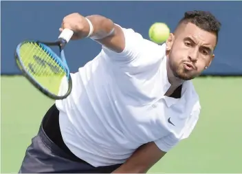  ?? —USA Today Sports/file Photo ?? Nick Kyrgios of Australia plays a shot against Stan Wawrinka of Switzerlan­d (not shown) in the Rogers Cup at Aviva Centre.