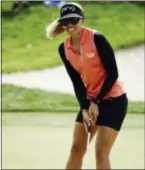  ?? CHRIS CARLSON — THE ASSOCIATED PRESS ?? Pernilla Lindberg reacts to her missed birdie putt on the second hole during the third round of the LPGA Tour ANA Inspiratio­n tournament at Saturday in Rancho Mirage, Calif.