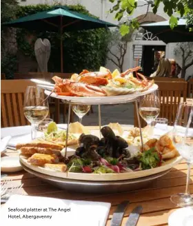  ??  ?? Seafood platter at The Angel Hotel, Abergavenn­y