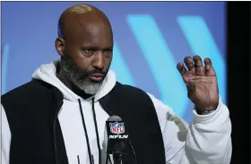  ?? MICHAEL CONROY — THE ASSOCIATED PRESS ?? Taking a break from evaluating talent, Detroit Lions general manager Brad Holmes speaks during a press conference at the NFL scouting combine in Indianapol­is on Wednesday.