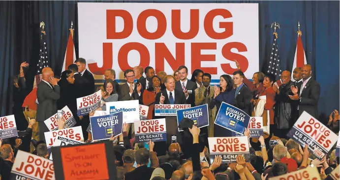  ??  ?? Democrat senator elect Doug Jones on election night this week in Birmingham, Alabama.