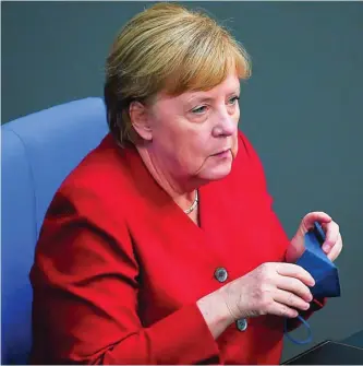  ?? REUTERS ?? Angela Merkel, presidenta de Alemania, ayer en el Bundestag