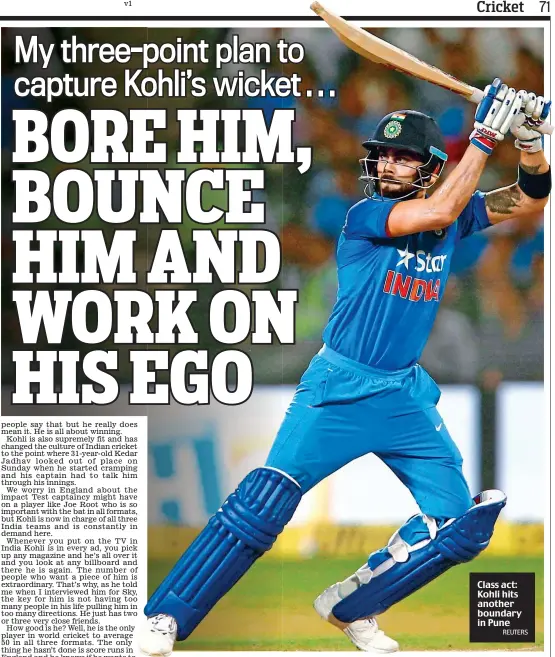  ??  ?? Class act: Kohli hits another boundary in Pune