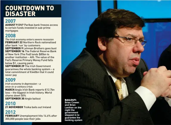  ??  ?? bailout: Brian Cowen and Brian Lenihan on the night the government stepped in to guarantee the banking system