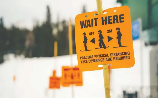  ?? PHOTOS: BANFF SUNSHINE VILLAGE ?? Ski resorts across Canada, including Banff Sunshine Village, are implementi­ng measures to keep skiers safe this winter amid the pandemic.